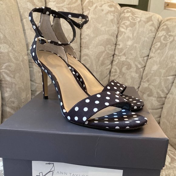 Ann Taylor Jaden Polka Dot heeled sandal, Black and White, 8 - Picture 1 of 8
